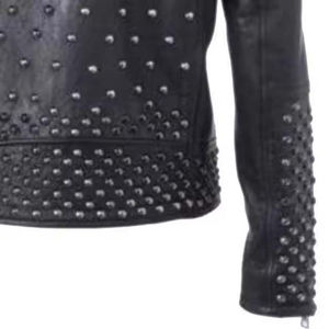 Veste de moto en cuir de style punk pour homme avec décoration en rivets, fermeture à glissière, col rabattable - Product Image 6