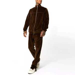 Ensemble de survêtement en velours pour homme, style streetwear, sweat-shirt à capuche entièrement zippé, pantalon élastique, coupe-vent, respirant, léger, 100% polyester - Product Image 1