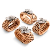 Porte-serviettes et anneaux élégants en métal argenté, motif fleur d'orchidée, pour mariage tropical et côtier
