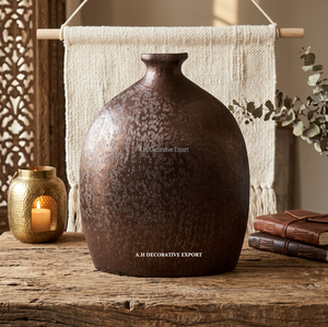 Hand-Finished Speckled Metal <b>Vase</b> Trio Antique Champagne & Bronze Floral <b>Vase</b> Luxury Oval Cocoon <b>Vase</b> for Modern Interior Design - Product Image 2