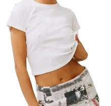 Camiseta Corta para Mujer, 100% Algodón, Lisa, con Contraste, Estilo Casual, a la Moda - Product Image 4