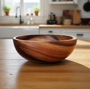 Tazón de Madera de Acacia Estilo Americano Natural, Ecológico, Hecho a Mano, Duradero, Rústico, para Servir Ensaladas - Product Image 1
