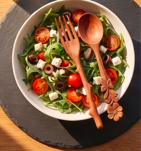 Ensemble de fourchettes et cuillères en bois avec manches sculptés en forme de fleur, finition mate, couverts réutilisables pour les mariages, les dîners et les restaurants - Product Image 2