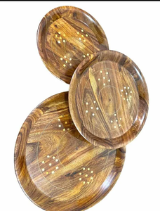 Ensemble d'assiettes et de plats en bois, vaisselle en bois massif, écologique, réutilisable, pour la maison, la cuisine, le restaurant - Product Image 5