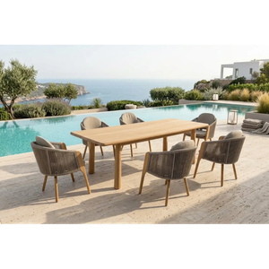 Conjunto de Comedor para Exteriores Bahama A de Madera de Teca con Sillas de Ratán, Muebles de Jardín Contemporáneos para Uso Junto a la Piscina - Product Image 1