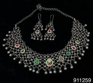 Clásico ciervo forma piedra alemán plata Boho Vintage boda joyería conjunto ligero oxidado COLLAR COLGANTE Jhumka pendientes - Product Image 4