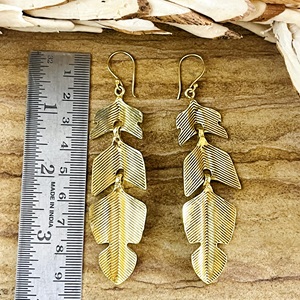 Boucles d'oreilles pendantes Bohème Feuille Tribale en Laiton Plaqué Or 18K/Argent pour Femme, Crochets Plumes, Tendance, Cadeau Idéal - Product Image 5