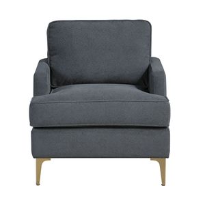 Fauteuil d'appoint moderne et confortable en chenille grise avec pieds en métal finition dorée, en contreplaqué durable pour salon - Product Image 2