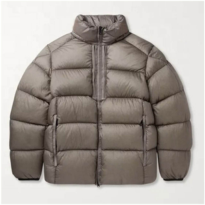 Veste matelassée gris clair pour homme, col montant, coupe classique, couleur unie, rembourrage en duvet, coupe-vent, fermeture éclair - Product Image 3