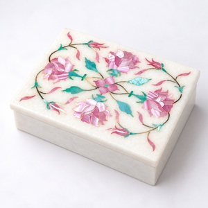 Rectangle Mother Pearl Engraved Modern Jewelry <b>Box</b> with Floral Inlay Design <b>for</b> Jewellery <b>Storage</b> - Product Image 2