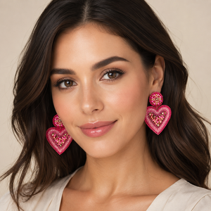 SSTRINGZ ER036 Pendientes Colgantes de Corazón Rosa con Cuentas para Mujer, Hechos a Mano con Cuentas de Cristal, Joyería de Moda para Fiesta, Venta al por Mayor - Product Image 3