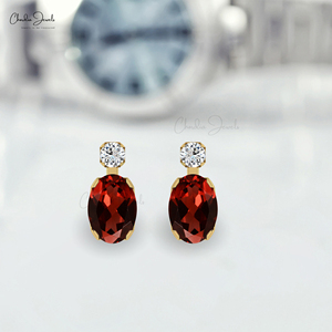 Top Quality 14k Pure Gold Natural 7x5mm Oval Cut Garnet & Diamond Stud <b>Earrings</b> Handmade Accent <b>Fine</b> <b>Earrings</b> Direct Bulk Supply - Product Image 5