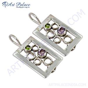 Art Palace Silver Plated 925Silver Geometric Pendant Earrings with Natural Stone Amethyst Peridot Women's Vintage Jewelry <b>Gift</b> - Product Image 2