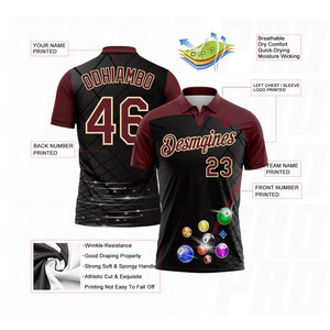 Camiseta de Polo Personalizada Negra, Carmesí y Crema para Billar, de Alto Rendimiento, Sublimada, Transpirable y que Absorbe la Humedad, para Golf - Product Image 5