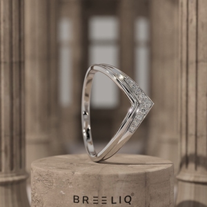 แหวนแต่งงานแบบซ้อนได้สำหรับผู้หญิง ทำจากทองคำแท้ 14K รูปทรงตัววีคู่ ประดับเพชรเลี้ยงในห้องปฏิบัติการ - Product Image 1