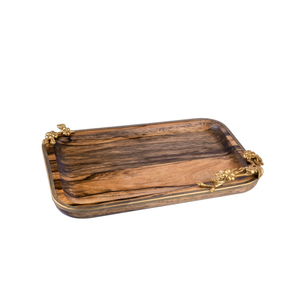 Elegant Wooden <b>Tray</b> With Gold Floral Accent Handles Hotel Ware Accessory Perfect For Serving <b>Snacks</b> Cookies In Greatest Price - Product Image 6