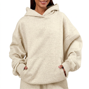 Oversized White <b>Hooded</b> Sweatshirt Unisex Plain <b>Fleece</b> Cotton Pullover Autumn Wear - Product Image 3