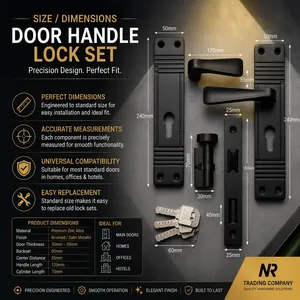 KELLTON Premium Zinc Alloy Mortise Door <b>Lock</b> Set Black Lever Handle with Cylinder Keys Rust Resistant Ambidextrous Modern Design - Product Image 2