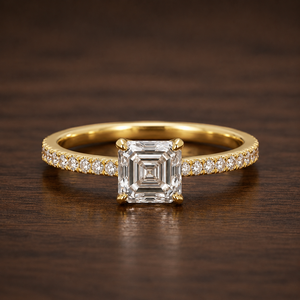 Bague de fiançailles solitaire en platine 950 couleur E 2,18 carats clarté VVS2 avec diamant de laboratoire taille Asscher et demi-alliance de mariage - Product Image 1