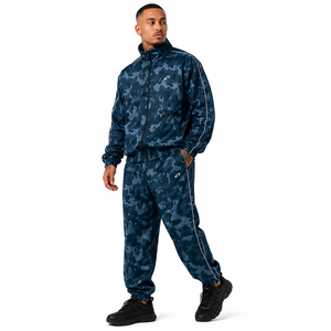 Wholesale Blue <b>Camo</b> Tracksuit Men Reflective Piping Track <b>Jacket</b> Jogger Pants Custom Streetwear Sporty Style Windbreaker Hoodies - Product Image 5