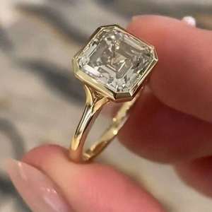 2 ct Asscher cut lab grown diamond <b>ring</b> whit matching 4.20mm bezel <b>set</b> asscher cut lab grown diamond band 14 k yellow <b>gold</b> - Product Image 5