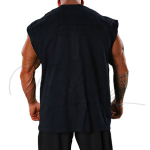 Débardeur de sport en maille respirant à séchage rapide 100 % coton col rond noir sans manches coupe athlétique pour homme marque privée - Product Image 2