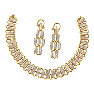 Parure de bijoux de luxe plaqué or et argent avec zircons, design imitation pierres AD, collier et boucles d'oreilles pour fiançailles, mariage et soirée - Product Image 1