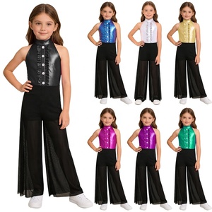Traje de Danza Jazz para Niñas de 6 a 16 Años, Mono Metálico con Volantes para Actuaciones en Escenario, Clases, Fiestas, Práctica de Danza Latina - Product Image 1