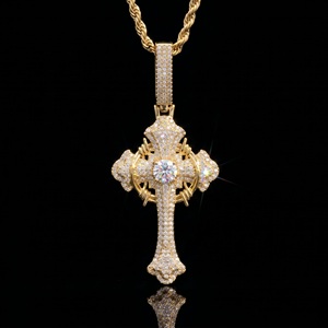 Collier Pendentif Croix Hip Hop en Argent 925 Plaqué Or Rose avec Zircons Micro-Pavés et Chaîne Corde pour Hommes, Bijou de Fête - Product Image 5