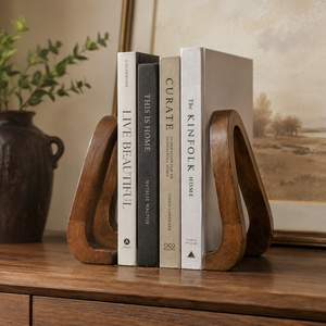 Wooden Minimalist Brown Decorative <b>Bookend</b> Curved Design Shape Scenic Pattern Multi-piece Set Home Decor Retirement Accent-Aqdus - Product Image 2