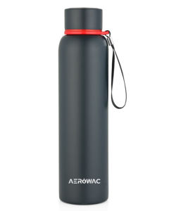 Bouteille d'eau isotherme portable en acier inoxydable noir, réutilisable, avec sangle de transport - Product Image 5