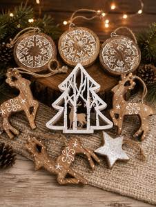 Adornos Navideños Rústicos de Madera Natural, Árbol, Ciervo, Estrella Colgante, Decoración Rústica Hecha a Mano, Regalo Artesanal Grabado, Adornos de Madera - Product Image 2
