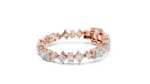 Pulsera de tenis de oro con diamantes de formas mixtas, pulsera de eternidad geométrica con esmeraldas de laboratorio de corte Asscher y Princess para mujer - Product Image 3