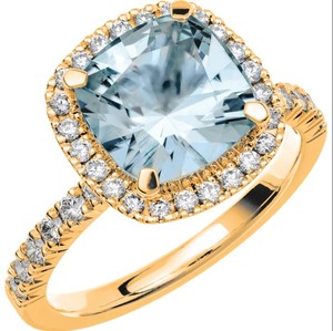 Anillo de compromiso y fiesta de lujo con topacio azul talla cojín, plata de ley 925 y chapado en oro de 14K - Product Image 4