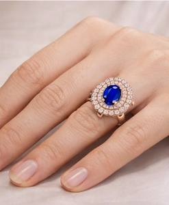 Anillo de Cóctel de Lujo para Mujer en Oro Rosa de 14K con Halo de Diamantes Ovalados, Anillo de Compromiso y Fiesta con Diamantes Naturales, Joyería Fina - Product Image 5