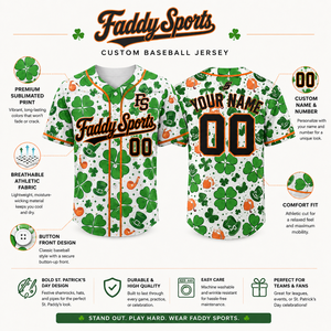 Maillot de baseball personnalisé de haute qualité avec logo par sublimation pour la Saint-Patrick, respirant, à boutons, pour homme, uniforme d'équipe sportive - Product Image 5
