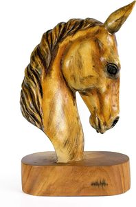 Statue de cheval en bois décorative avec des tons d'or antique, symbolisant la puissance, la grâce, la beauté et le temps immortel. - Product Image 5