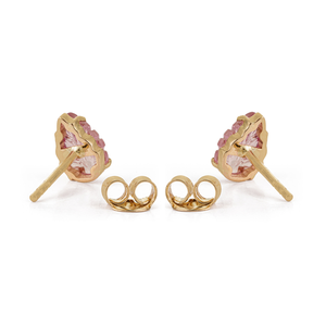 Boucles d'oreilles simples en forme de feuille de tourmaline rose, sculptées à la main, en or jaune véritable K14, pour femmes, bijoux à porter au quotidien - Product Image 6