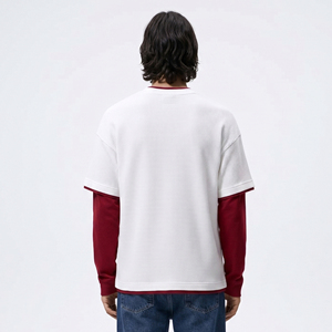 T-shirt gaufré oversize à col rond pour homme, style streetwear, à manches longues - Product Image 3