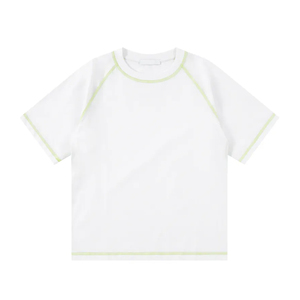 Camiseta Blanca de Manga Raglán para Hombre con Ribete en Verde Neón, Corte Regular, Cuello Redondo, Diseño Sólido de Manga Corta - Product Image 1
