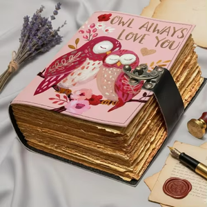 Journal en cuir véritable fait main avec motif hibou, 400 pages, lecture classique, cadeau romantique pour la Saint-Valentin - Product Image 4