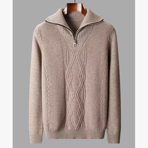 Cardigan en laine acrylique pour homme, col châle, tricot torsadé, avec fermeture éclair 1/4, pull épais d'hiver, manches longues, anti-boulochage - Product Image 4