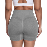 Shorts de sport gris melé de haute qualité, taille haute élastique sans couture, effet ventre plat et rehaussement des fesses, pour la course, la gym, le fitness, le yoga et le cyclisme