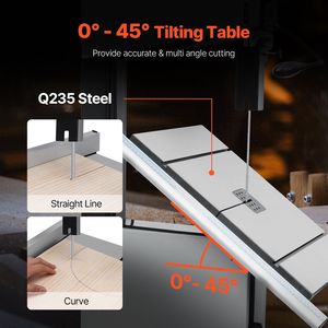 Sega a Nastro da Banco Ottimizzata 1100W 1-1/2HP 110V con Supporto, Lama da 13,39 Pollici, Velocità Continua Regolabile 440-846 RPM per Lavoro Efficiente - Product Image 5