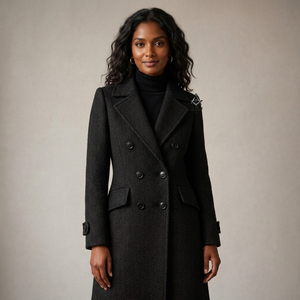 Manteau en laine noir uni à col cranté et manches longues, tenue maçonnique héritage, vêtement grec, Sororité Delta Sigma - Product Image 1