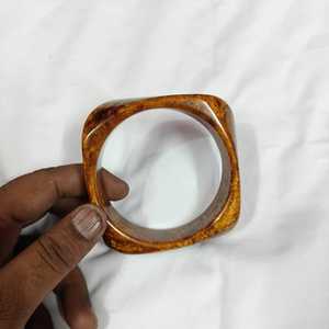 <b>Wood</b> Cuff Bracelet Vintage Style Unisex Brown Marbled Pattern Square Shape Fashion Jewelry - Product Image 4