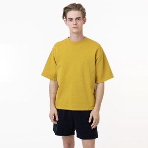 T-shirt en jersey de coton uni surdimensionné pour homme, col rond, manches courtes, coupe décontractée, longueur normale, tissu tricoté teint uni - Product Image 4