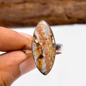 Anillo ajustable de jaspe oceánico con forma de marquesa, plata de ley 925, estilo bohemio, joyería de piedras preciosas hecha a mano, regalo para ella - Product Image 4