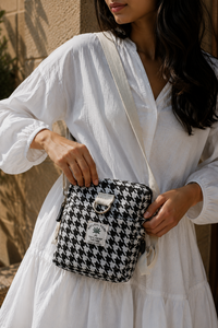 Sac bandoulière à motif pied-de-poule avec compartiment de rangement carré compact à fermeture éclair et sacs fourre-tout réglables pour femmes - Product Image 5