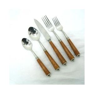 Ensemble de couverts de luxe en métal avec manche en bois, cuillère, fourchette et couteau en acier inoxydable, collection de vaisselle élégante - Product Image 1